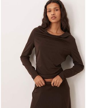 Mango Top De Manga Larga Con Cuello Drapeado De Punto Liso Odette De (Parte De Un Conjunto) - Marrón