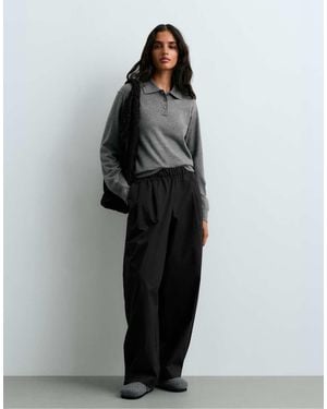 Oysho 100% Cotton Tapered Trousers - Black