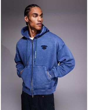 Aape By A Bathing Ape Aape By A Bathing Ape Oversized Heavyweight Zip Through Hoodie - Blue