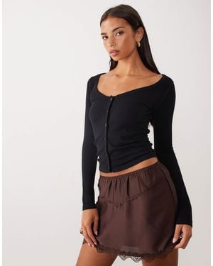 ASOS Seamless Rib Deep V Cardigan - Black