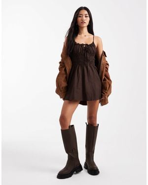 Cotton On Haven Linen Strappy Mini Dress - Brown