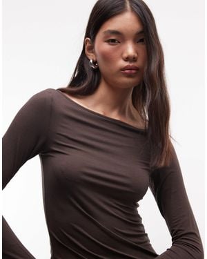 Monki Oberteil mit u-boot-ausschnitt, transparent, langärmlig, - Braun
