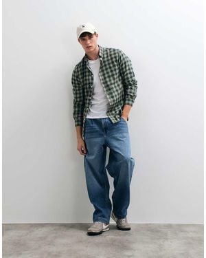 Threadbare Thredbare Checked Flanel Shirt With Button Up Collar - Blue
