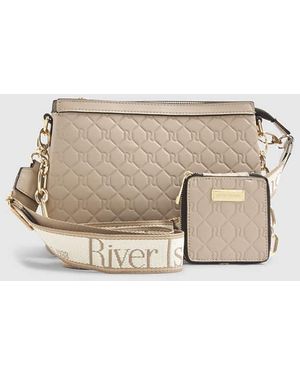 River Island Embossed Monogram Chain Cross Body Bag - Natural