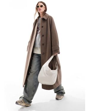 ASOS Brushed Formal Top Collar Longline Coat - Brown