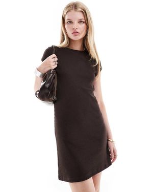 Collusion Cap Sleeve Waffle Mini Dress - Brown