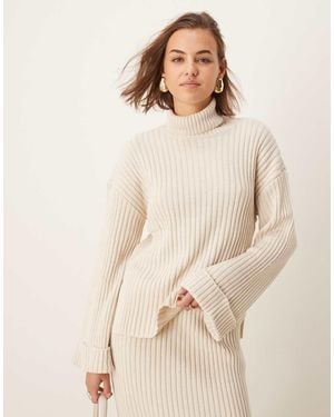 Y.A.S Knitted Roll Neck Jumper Co-ord With Turn Up Sleeves - Natural