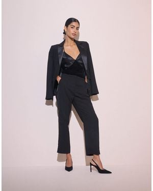 Nobody's Child Satin Trim Cigarette Pants Set - Blue