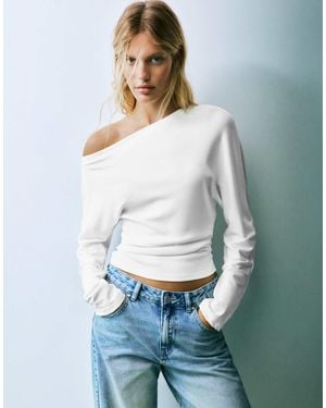 Pull&Bear Asymmetrisches langarm-oberteil - Weiß