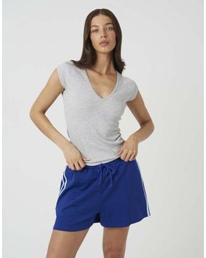 Brave Soul Cap Sleeve V-Neck Fitted T-Shirt - Blue