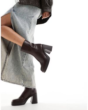 Bershka Faux Leather Heeled Boots - Gray