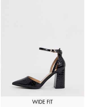 Raid Wide Fit Katy Black Croc Effect Block Heeled Shoes