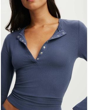 Cotton On Super Soft Henley Long Sleeve Top - Blue