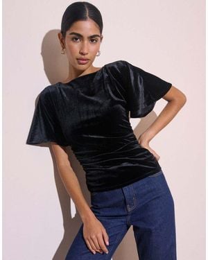 Nobody's Child Ruched Velvet Top - Black