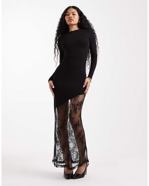 Noisy May Long Sleeve Maxi Dress With Lace Fishtail - Black