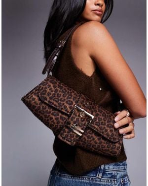 River Island Leopard Buckle Front Shoulder Bag - Black