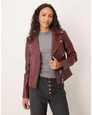 Barneys Originals Real Leather Burgundy Asymmetric Biker - Purple