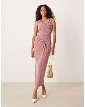 ASOS Asym Cowl Ruched Midi Dress - Pink