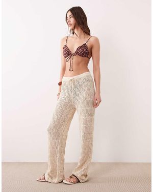 Iisla & Bird Pantalones Playeros Color Crema De Croché Con Ribete En Contraste De -Neutro