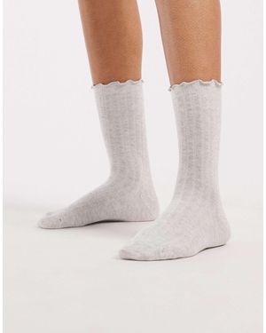 Vero Moda Ribbed Frill Socks - Natural