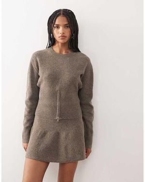 Noisy May Zip Detail Knitted Jumper Co-ord - Brown