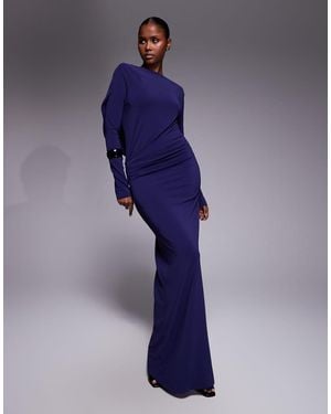 Mango Featuring Kaia Gerber Long Sleeve Draped Back Maxi Dress - Blue