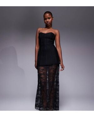 Kaiia Exclusive Structured Bandeau Contrast Skirt Sheer Hem Maxi Dress - Blue
