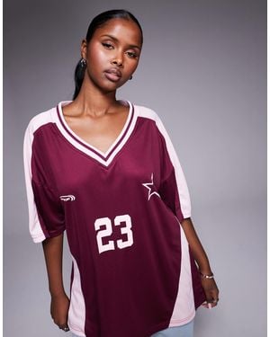 Kaiia Oversized Football Jersey T-Shirt - Purple