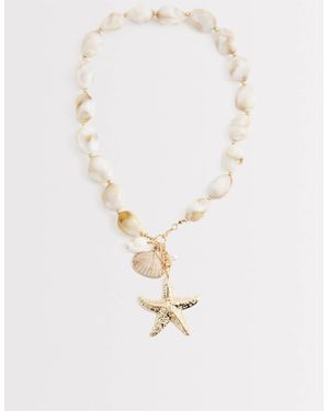 South Beach Starfish And Neutral Stone Beaded Necklace - White
