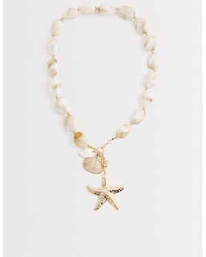 South Beach Collana Tonalità Con Perline E Stelle Marine Neutre - Bianco
