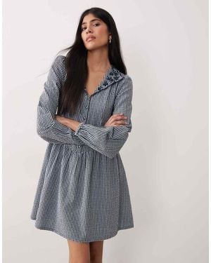 Nobody's Child Sienna Cotton Scallop Eged Embroidered Collar Button Front Mini Dress - Blue