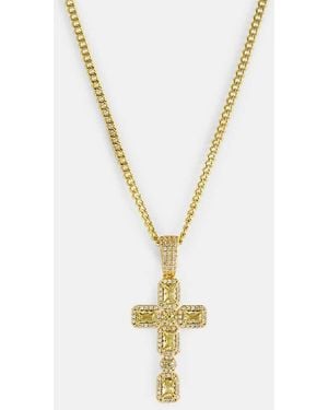 CERNUCCI Iced Gemstone Cross Cuban Necklace - Metallic