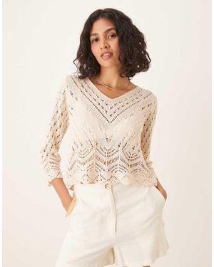 Jdy Open Knit Scallop Edge Top - White