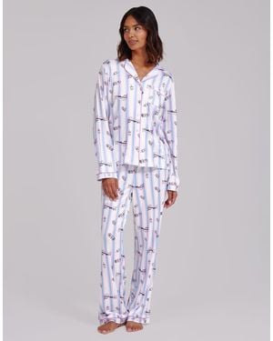 Loungeable Pilates Super Soft Long Sleeve Bow Tie Pyjama Set - Purple