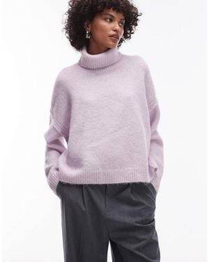 TOPSHOP Knitted Exposed Seam Roll Neck Relaxed Sweater - Purple