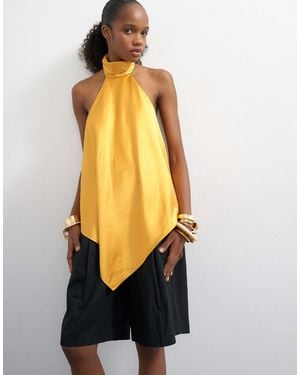 TOPSHOP Backless High Neck Halter Top - Yellow