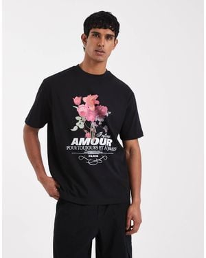 ASOS Heavyweight Relaxed T-Shirt With Floral Text Graphic - Black