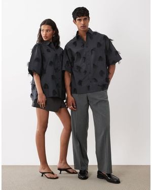 Sister Jane Nilsson Cotton Mesh Bow Detail Boxy Short Sleeve Shirt - Black