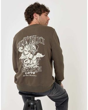 Threadbare Cotton Rich Shinryu Print Crew Neck Sweatshirt - Grey