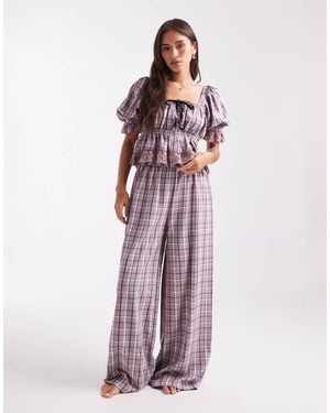 Miss Selfridge Cotton Wide Leg Pajama Set - Purple