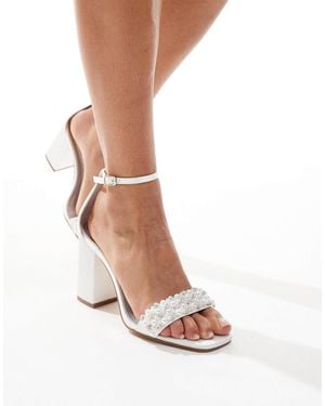 London Rebel Polly Embellished Block Heel - White