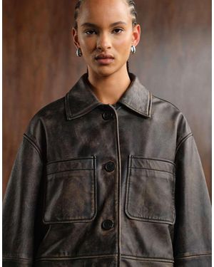 ASOS Top Collar Leather Distressed Barn Jacket - Grey