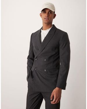Abercrombie & Fitch Double Breasted Wool Blend Flannel Blazer - Grey