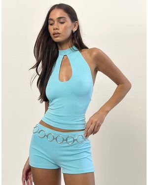 Motel Raziel High Neck Cupro Top - Blue