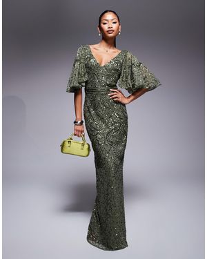 Beauut V-Neck Sequin Maxi Dress - Gray
