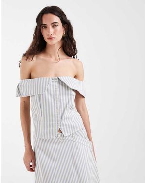 Muse Assembly Top De Sastre Color Crudo A Rayas Con Escote Bardot De (Parte De Un Conjunto) - Blanco