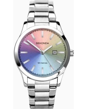 Sekonda Taylor 34Mm Analogue Watch With Alloy Round Case, Stainless Steel Bracelet And Multicolour Dial - Grey