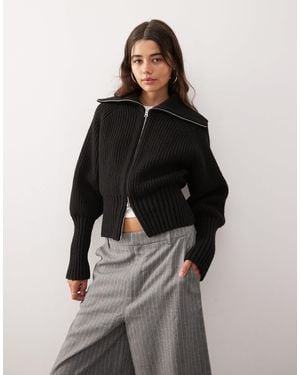Weekday Rib Knit Zip Through Cardigan - Black