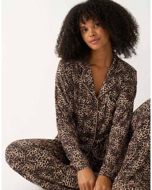 Stripe & Stare Long Pyjama Set - Brown