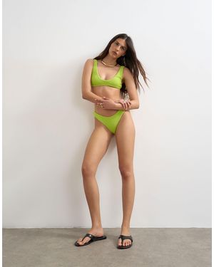 TOPSHOP Tara Crinkle High Leg Cheeky Bikini Bottom - Green